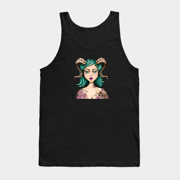 Goat Ram Horn Fantasy Girl Tank Top by Artful Starfish